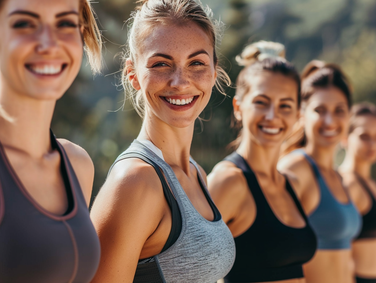 Група щасливих людей різного віку після тренування